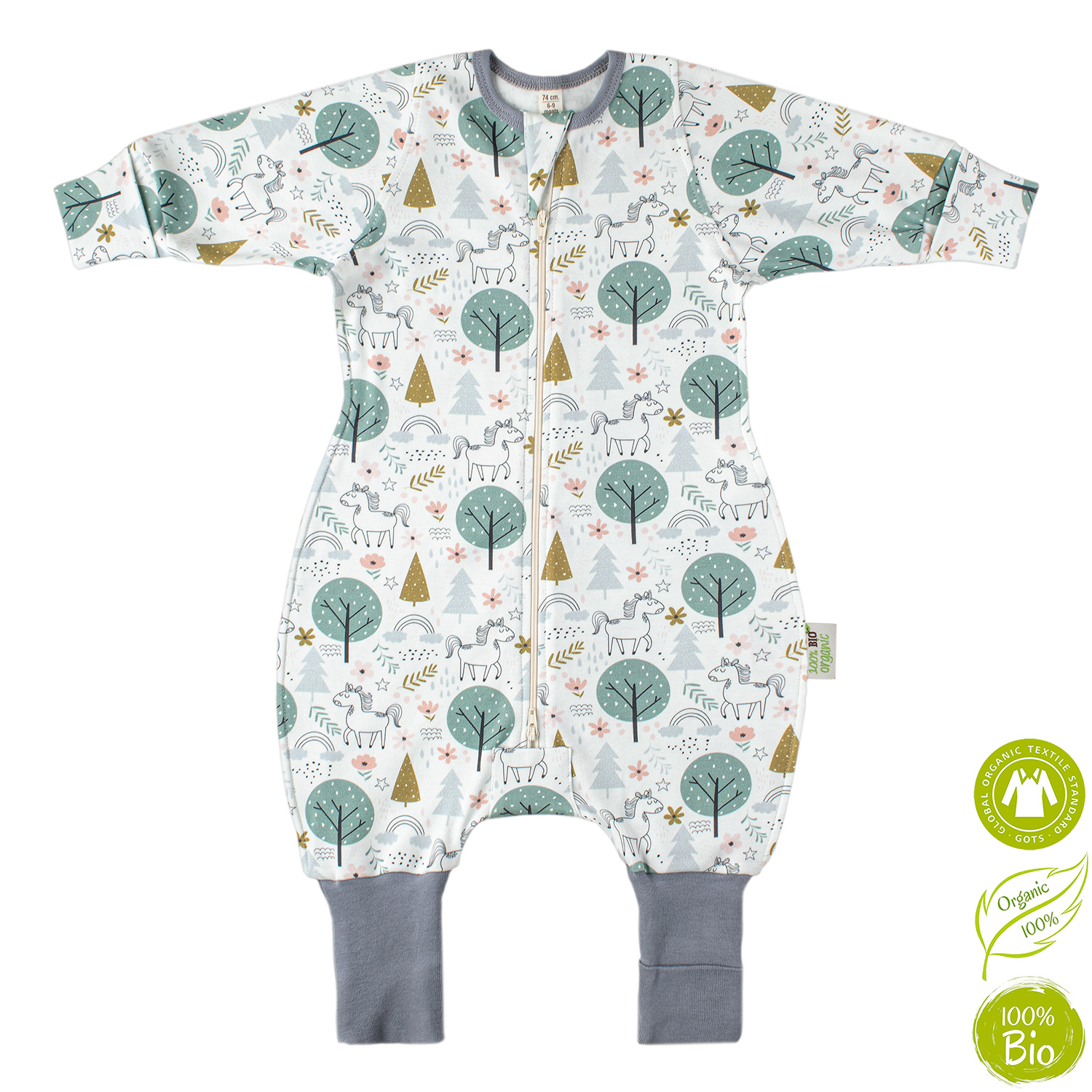 Baby Transition Sleeping Suit with feet with two way zip /0.5 tog ...